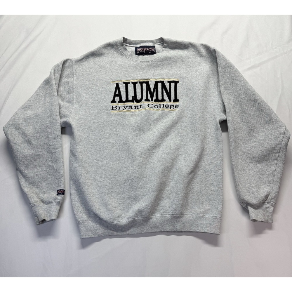 Jansport Sweatshirt Alumni Bryant College M Crewneck Pullover Sweater USA Gray